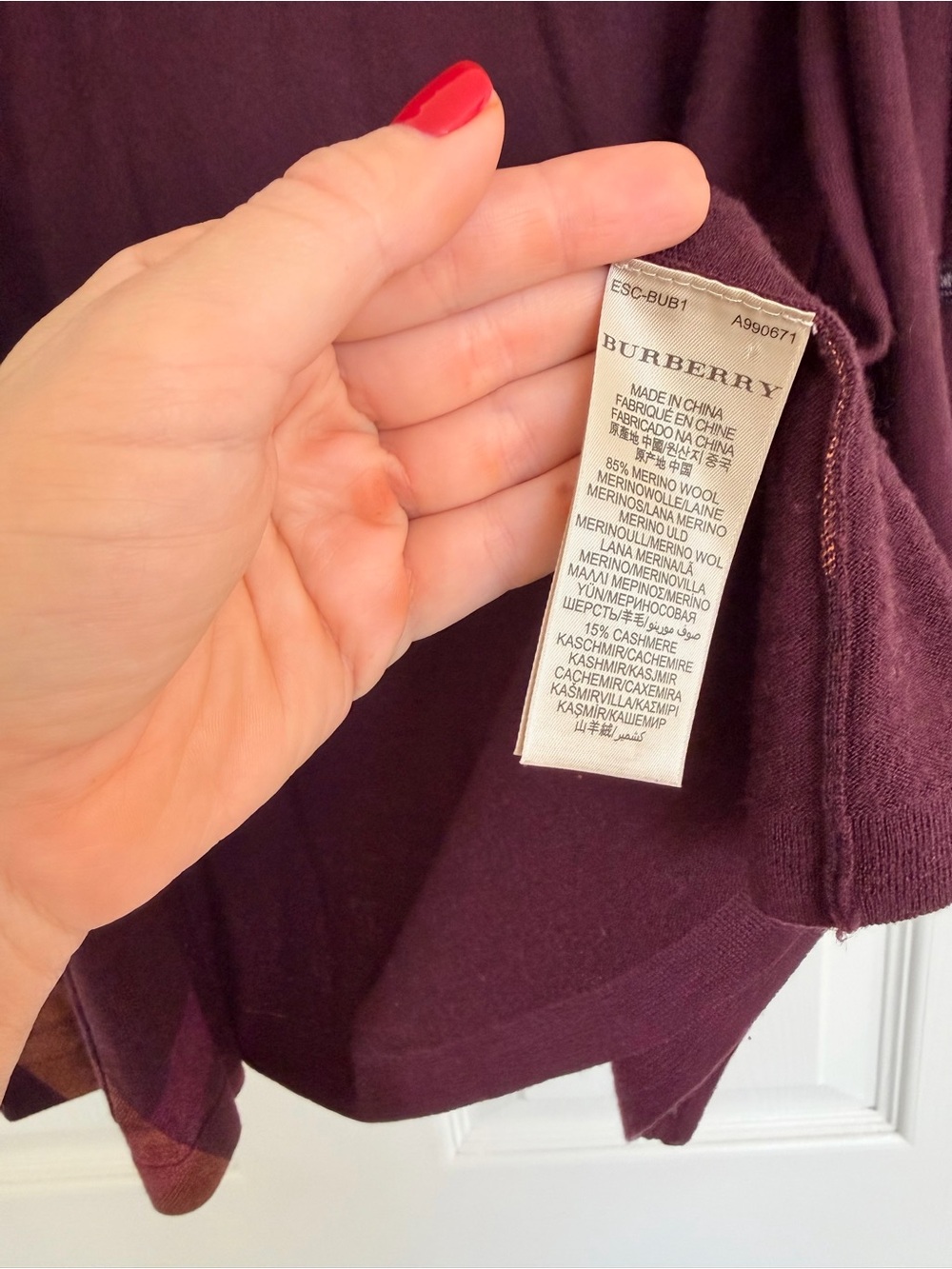 Burberry Brit Wool Cashmere Cardigan Sweater Purple Plum Size Large - Picture 8 of 8